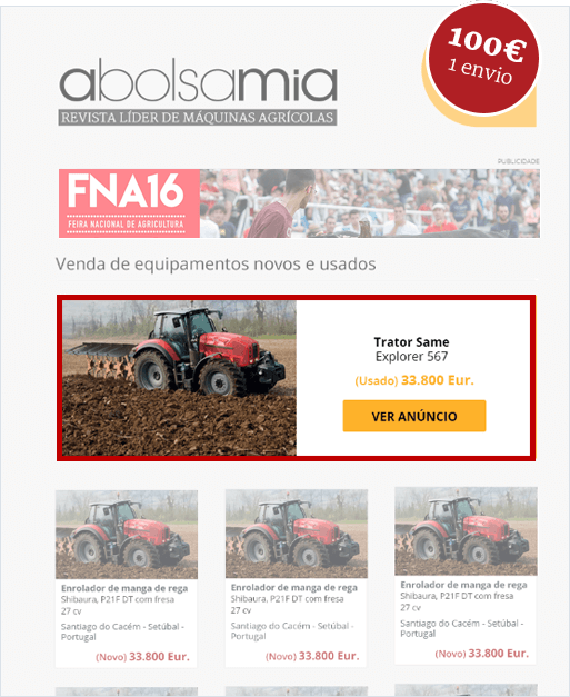 Destaque na newsletter de compra e venda de equipamentos